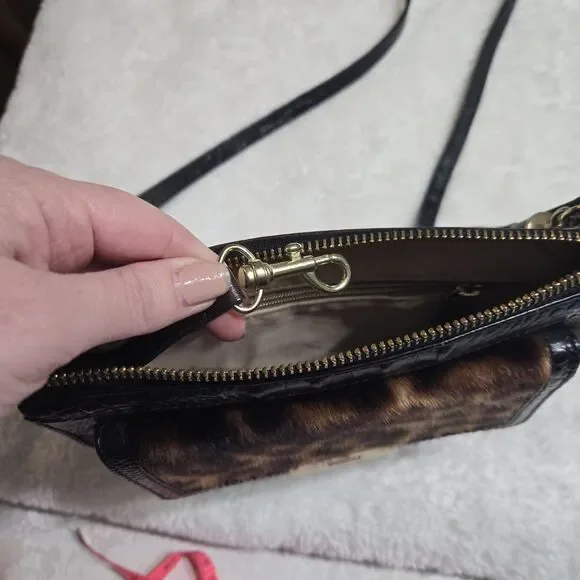 Brahmin Genuine Leather Calf Hair Leopard Print Crossbody Bag croc embossed - Picture 8 of 16